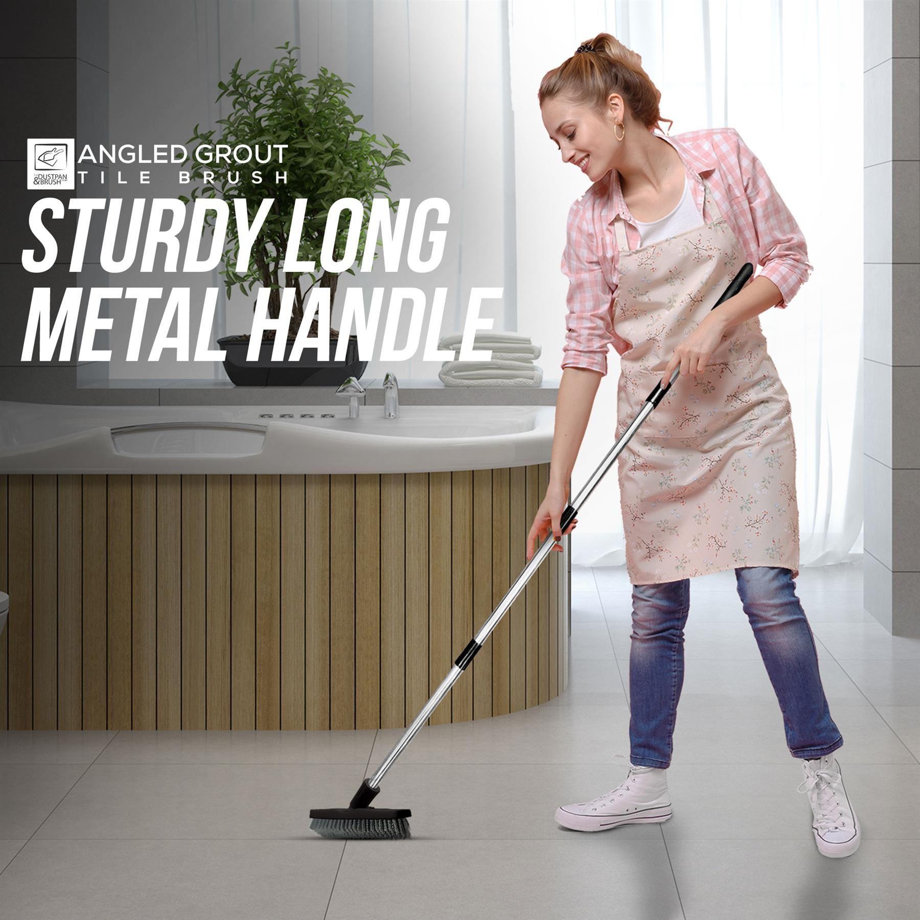 Angled Grout Floor Scrubbing Brush and Stainless Steel Handle