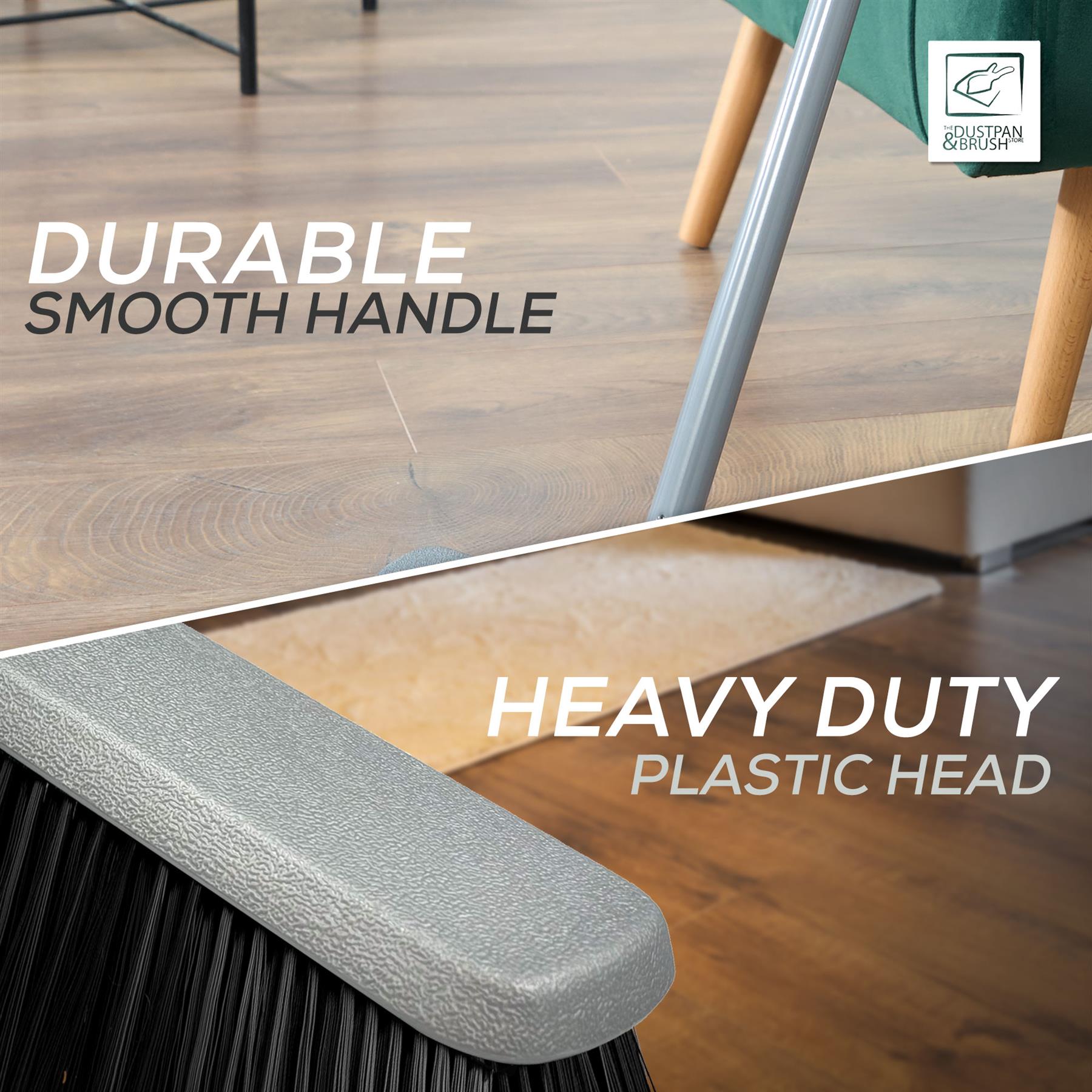 Silver Indoor Soft Sweeping Brush Head and Handle Kitchen Broom Floor Sweeper - The Dustpan and Brush Store