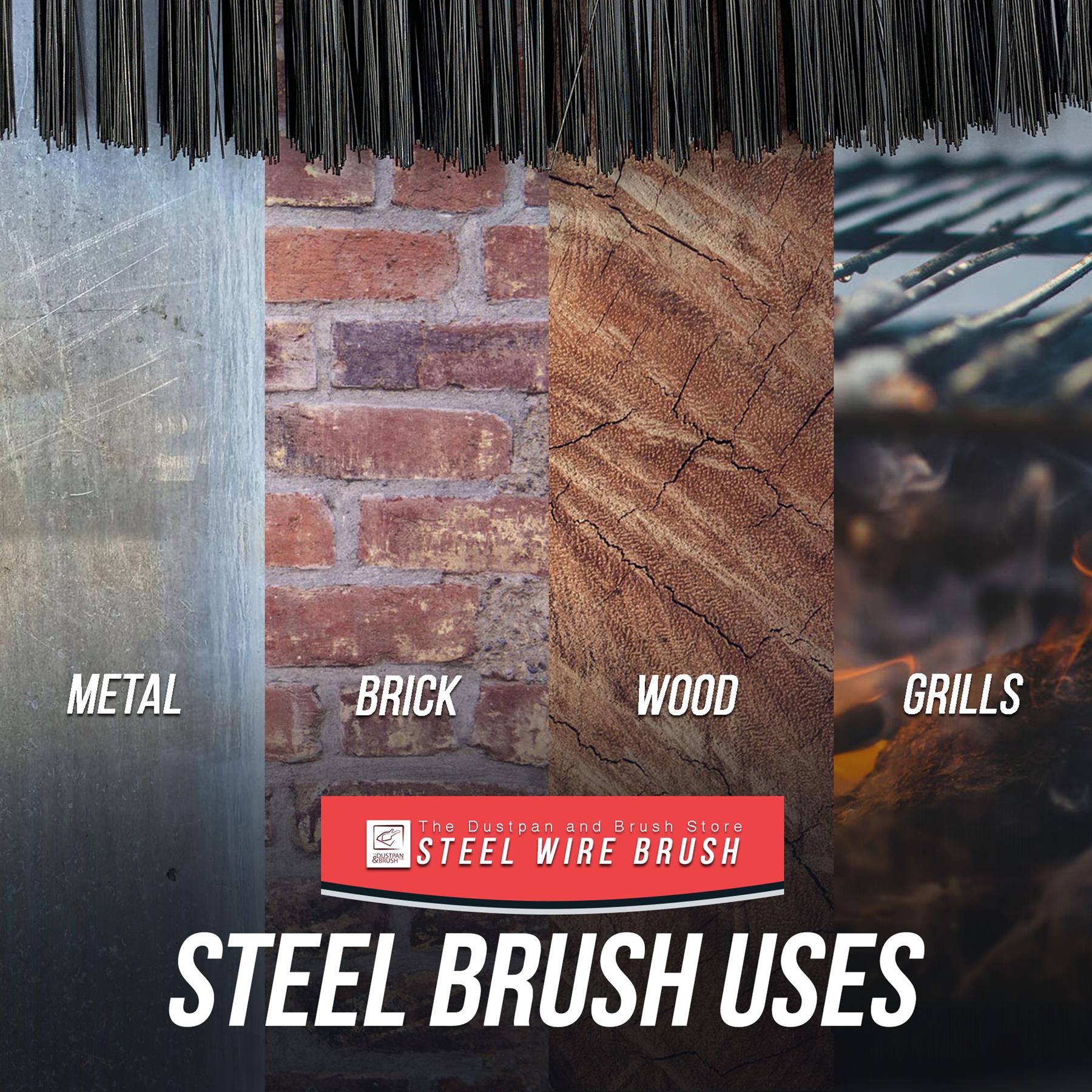 Heavy Duty Wire Brush with Plastic Handle | 4 Row Metal Bristle Brush - The Dustpan and Brush Store