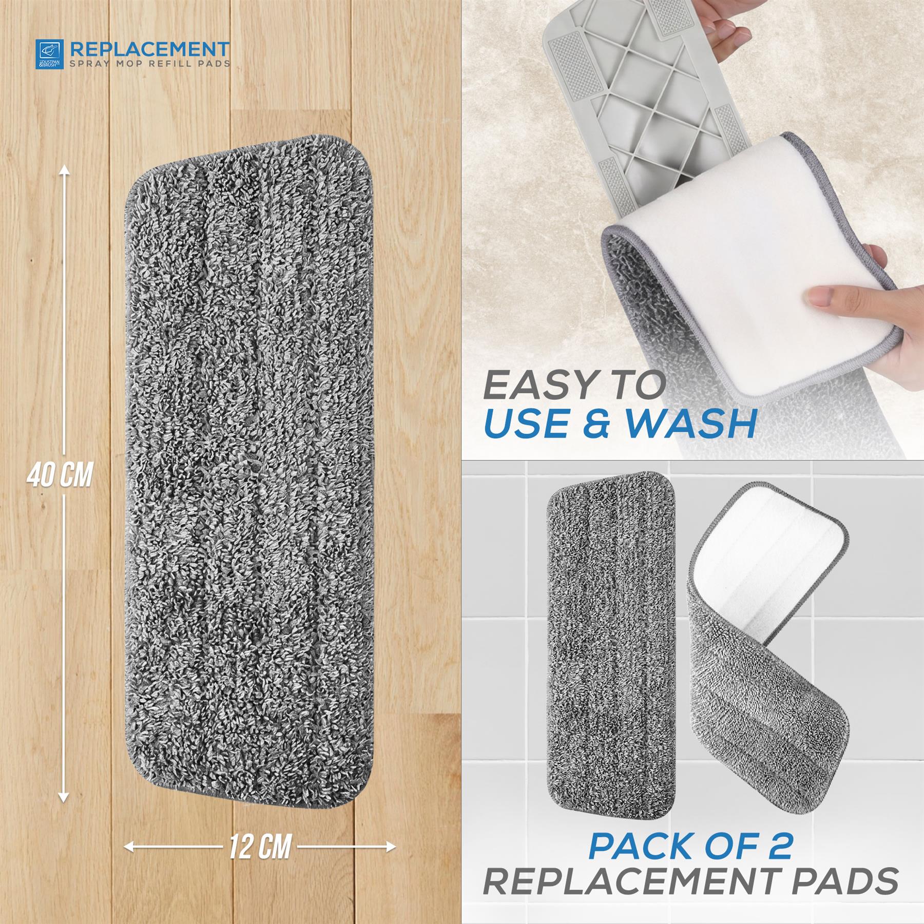 Spray Mop Microfibre Replacement Pads Pack of 2