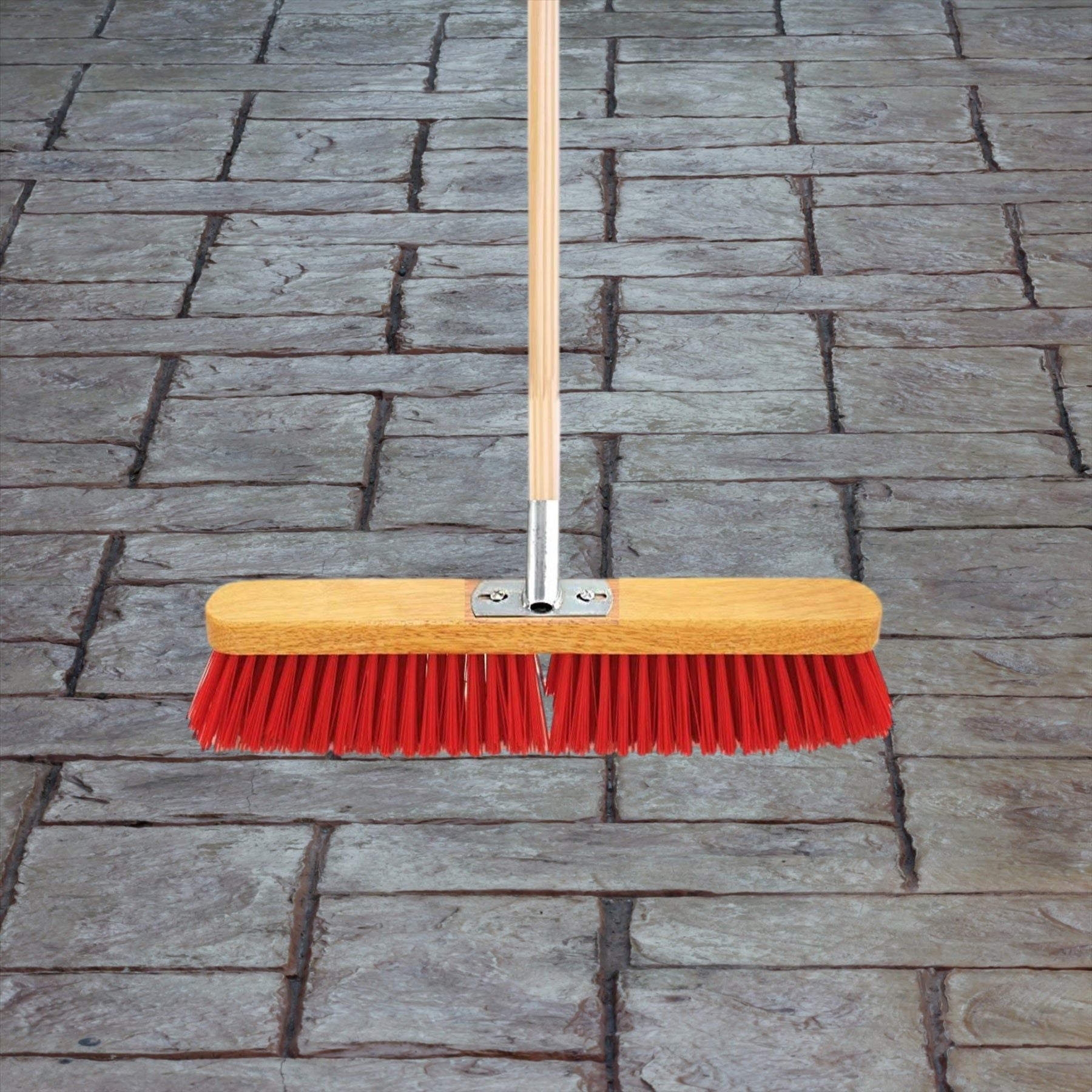 18" PVC Heavy Duty Yard Brush with Metal Bracket and Wooden Handle