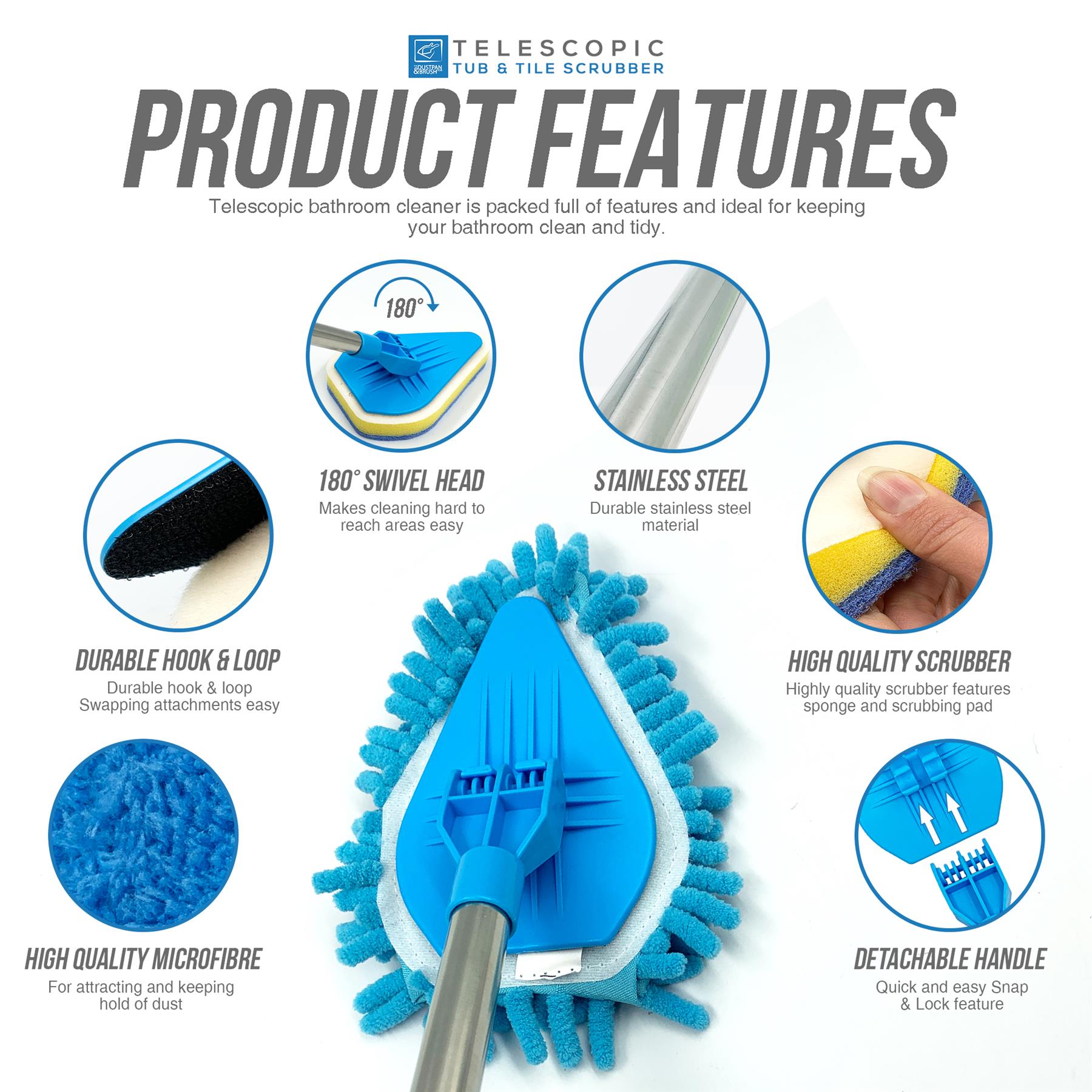 Telescopic Bathroom Mop and Multi-Surface Cleaning Kit