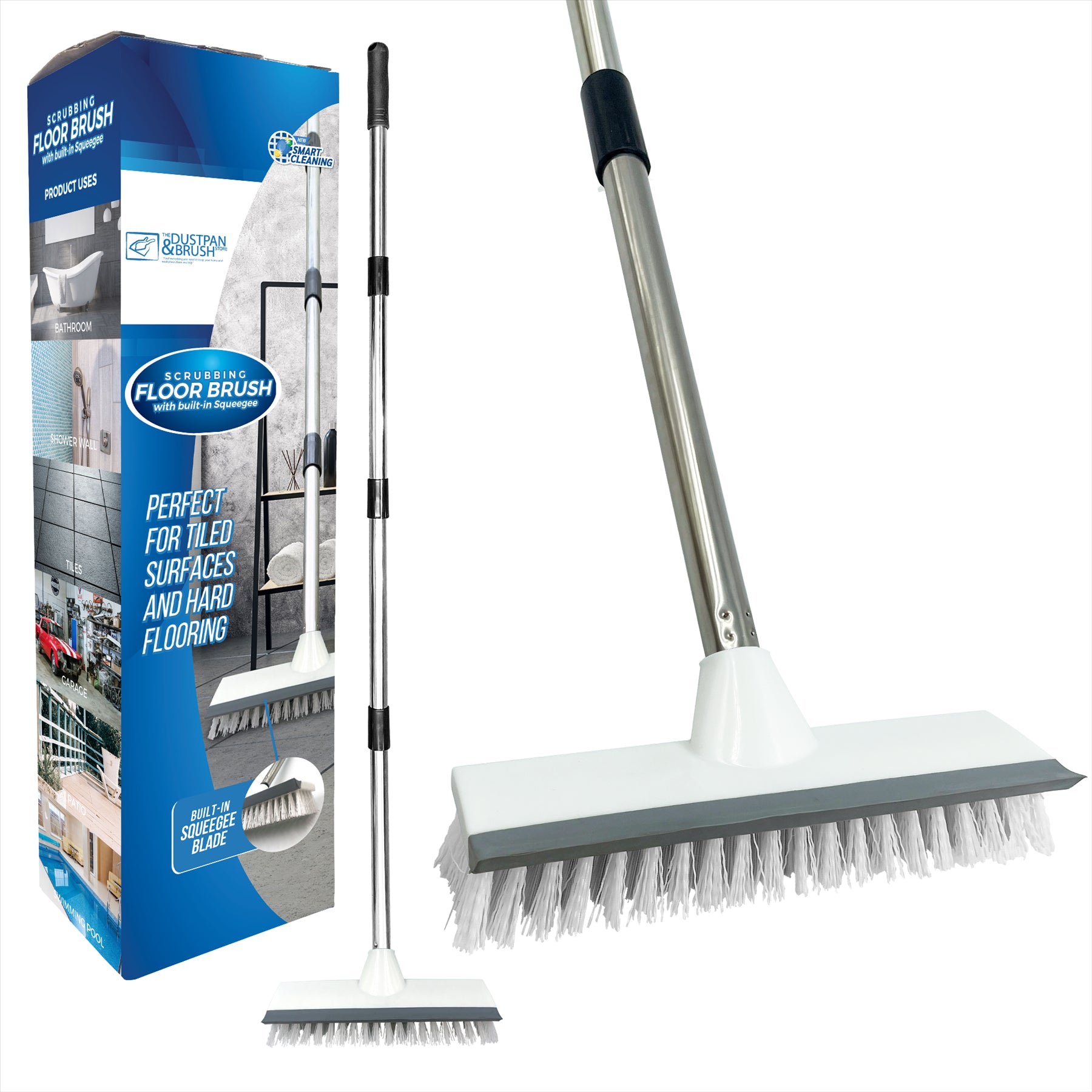 Deck Floor Scrubbing Brush with 4 Piece Handle