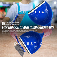 Cleaning equipment with 'Commercial' and 'Domestic' labels on a blurred background