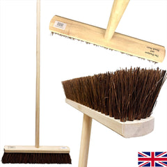 18" Stiff Natural Bassine Broom Head with Strong Wooden Brush Handle