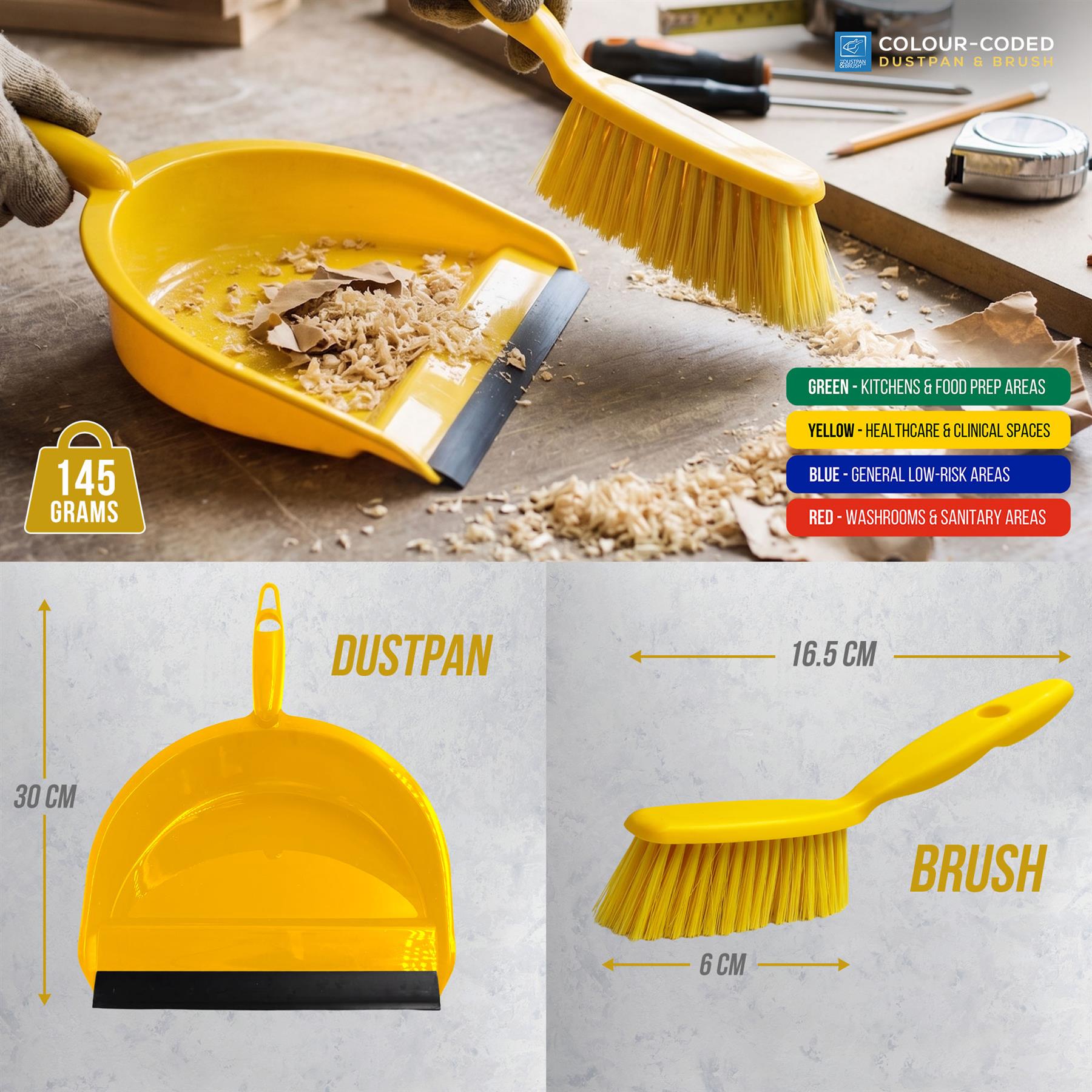 Yellow Colour Coded Dustpan and Brush Set - The Dustpan and Brush Store
