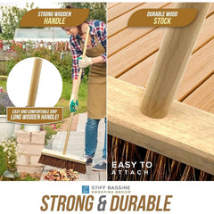 18" Stiff Natural Bassine Broom Head with Strong Wooden Brush Handle