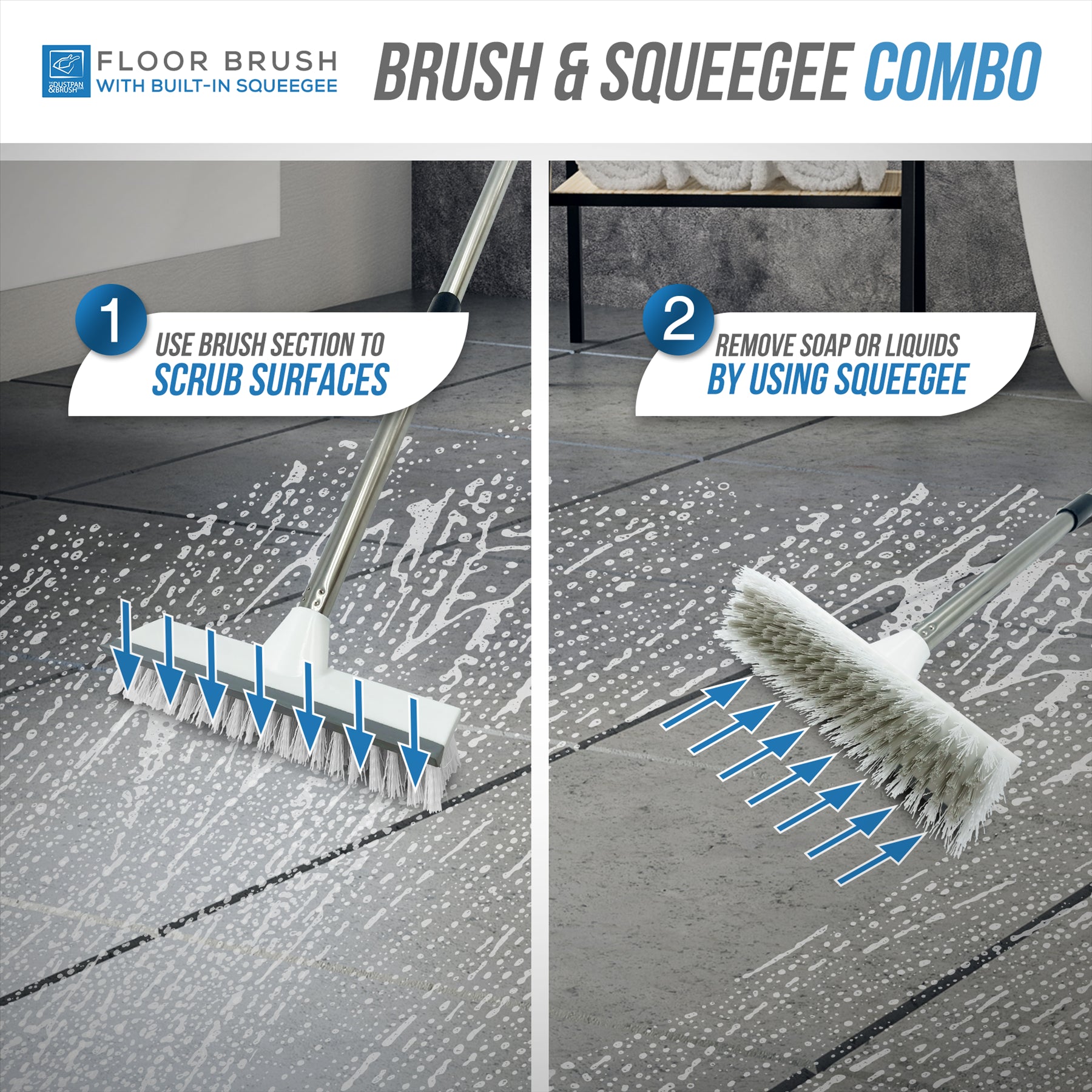 Deck Floor Scrubbing Brush with 4 Piece Handle