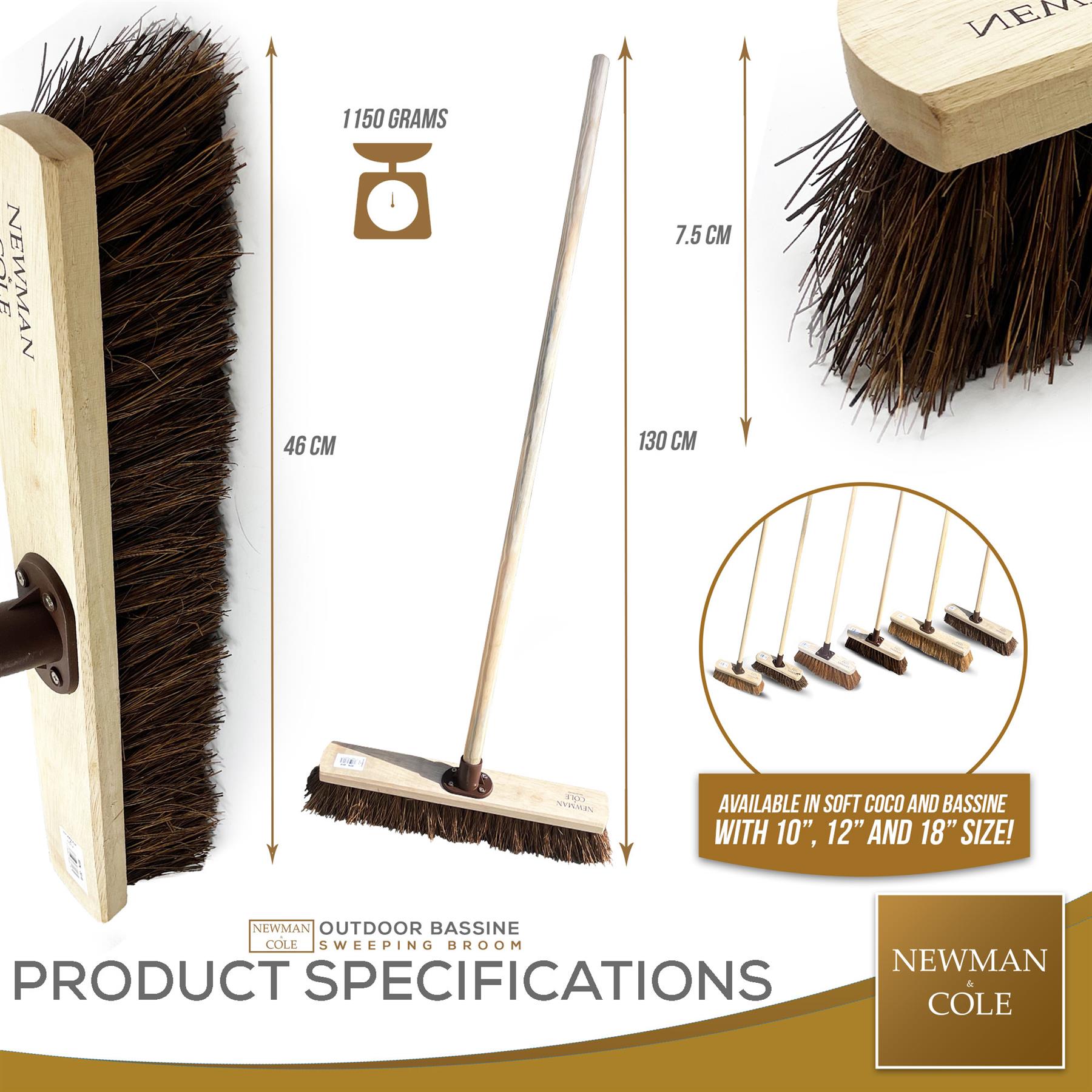 18" Newman & Cole Bassine Broom with Handle | Heavy Duty Outdoor Brush - The Dustpan and Brush Store