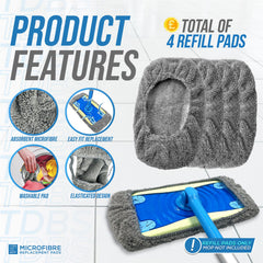 Static Mop Refill Pads Pack of 4 Microfibre Cloths