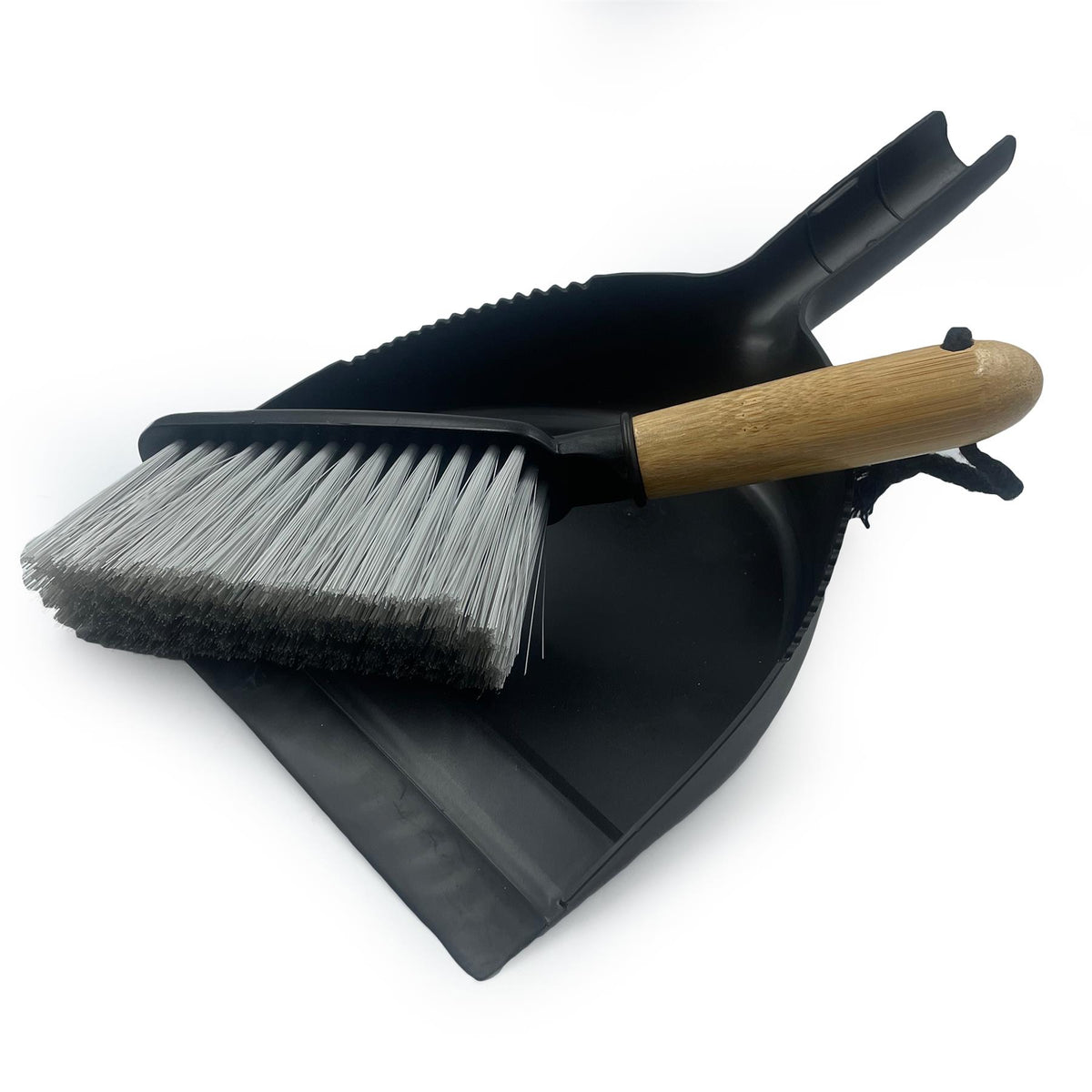 Black Dustpan and Bamboo Hand Brush Set