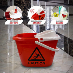 Colour Coded Red/White Caution Warning Mop Bucket