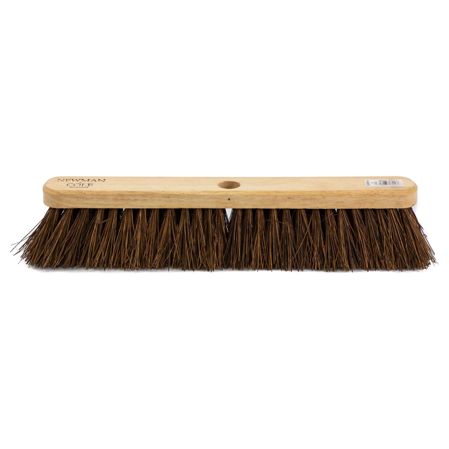 18" Newman and Cole Natural Stiff Bassine Broom Head with Hole and Wooden Handle