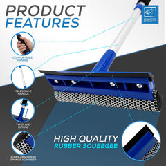 Squeegee with features highlighted on a blue and gray background