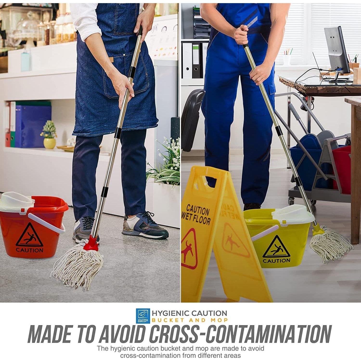 Colour Coded Yellow/White Caution Warning Mop Bucket & Mop