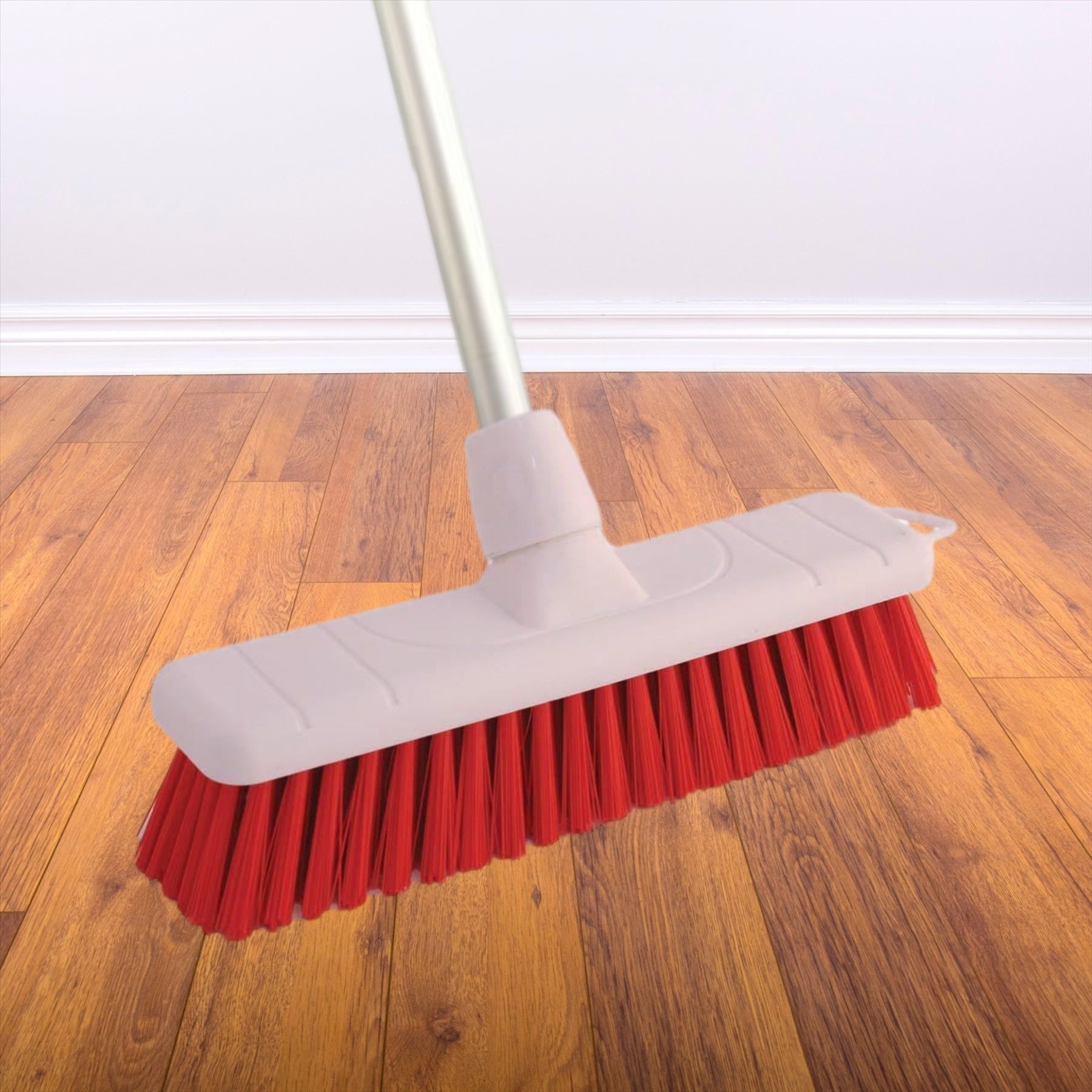 Red 12" Soft Colour Coded Food Hygiene Brush Sweeping Broom and Handle