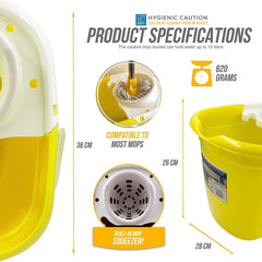 Colour Coded Yellow/White Caution Warning Mop Bucket