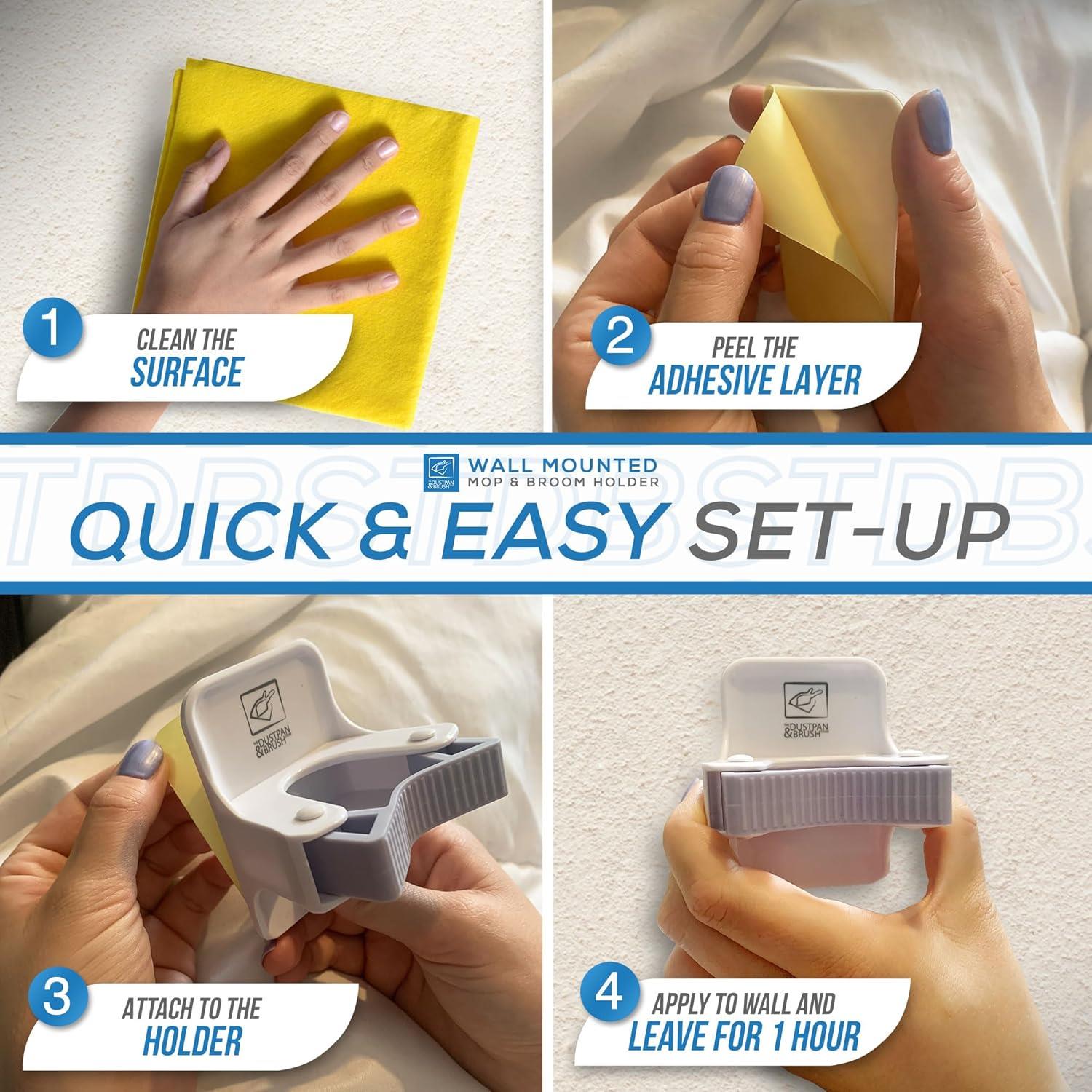 Broom & Mop Holder | Wall Mounted Adhesive Grip