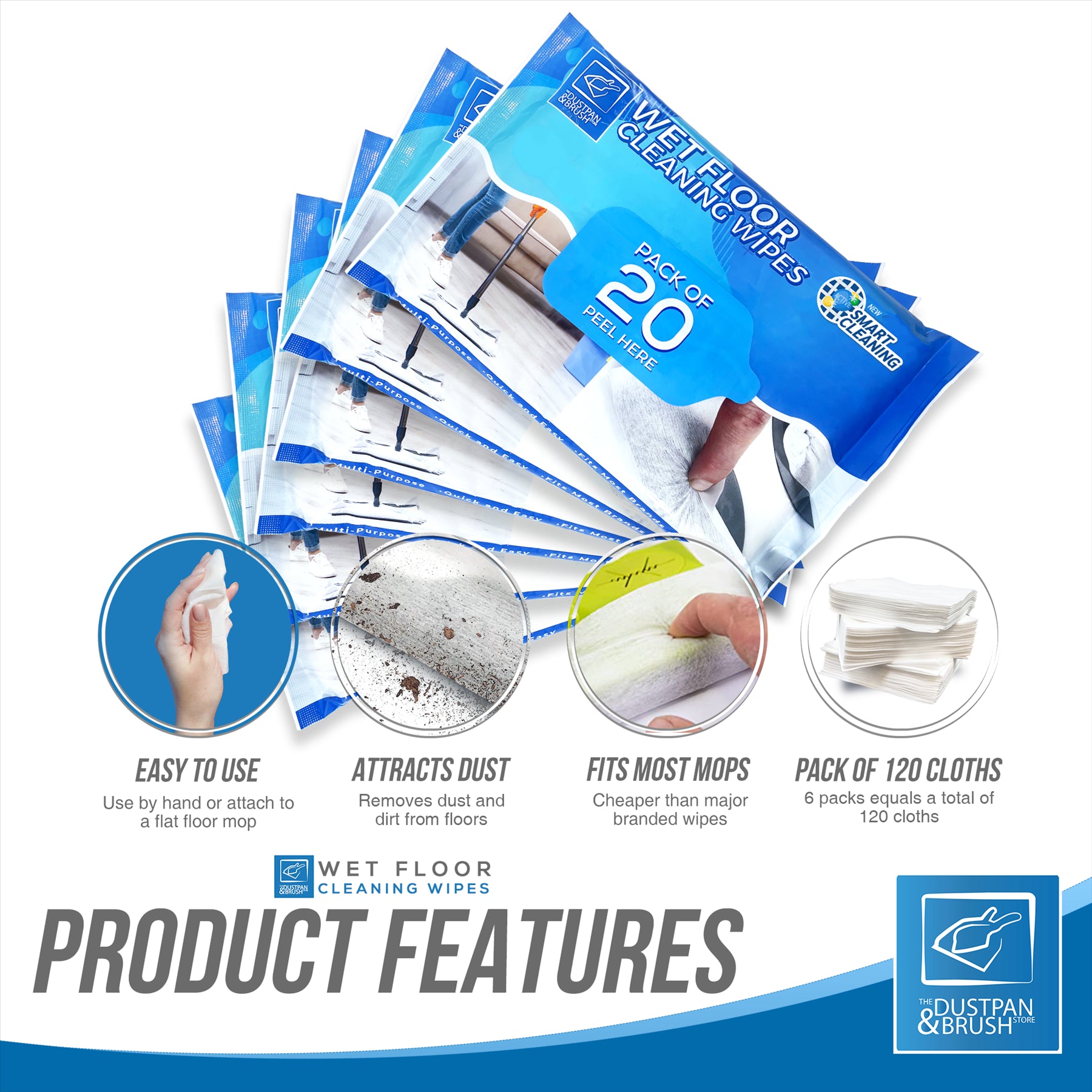 120 Wet Floor Cleaning Wipes - 6 Packs of 20