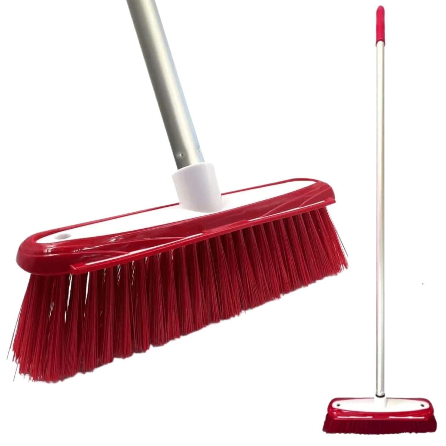 12" Medium Synthetic Broom Head & Handle with Scraper | Colour Coded