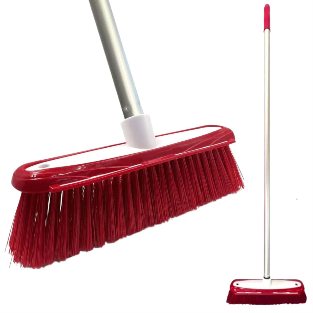 12" Medium Synthetic Broom Head & Handle with Scraper | Colour Coded