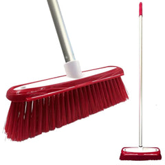 12" Medium Synthetic Broom Head & Handle with Scraper | Colour Coded