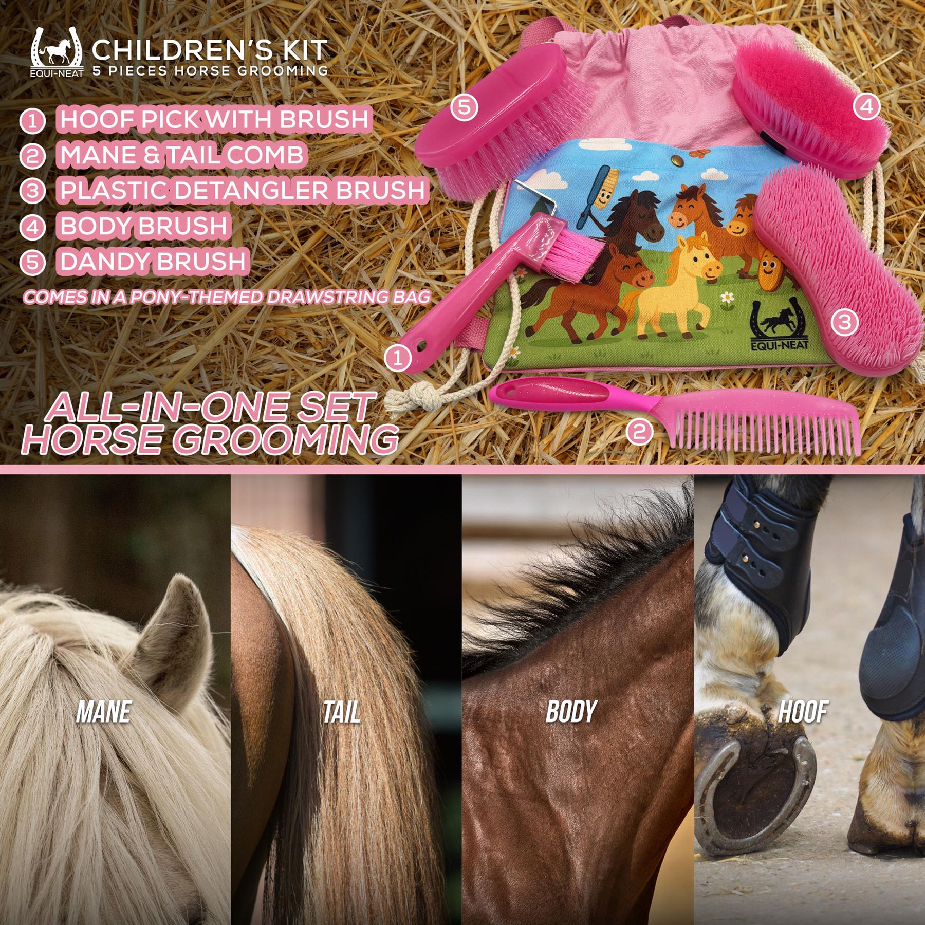 Equi-Neat Childrens Horse Grooming Kit Pink
