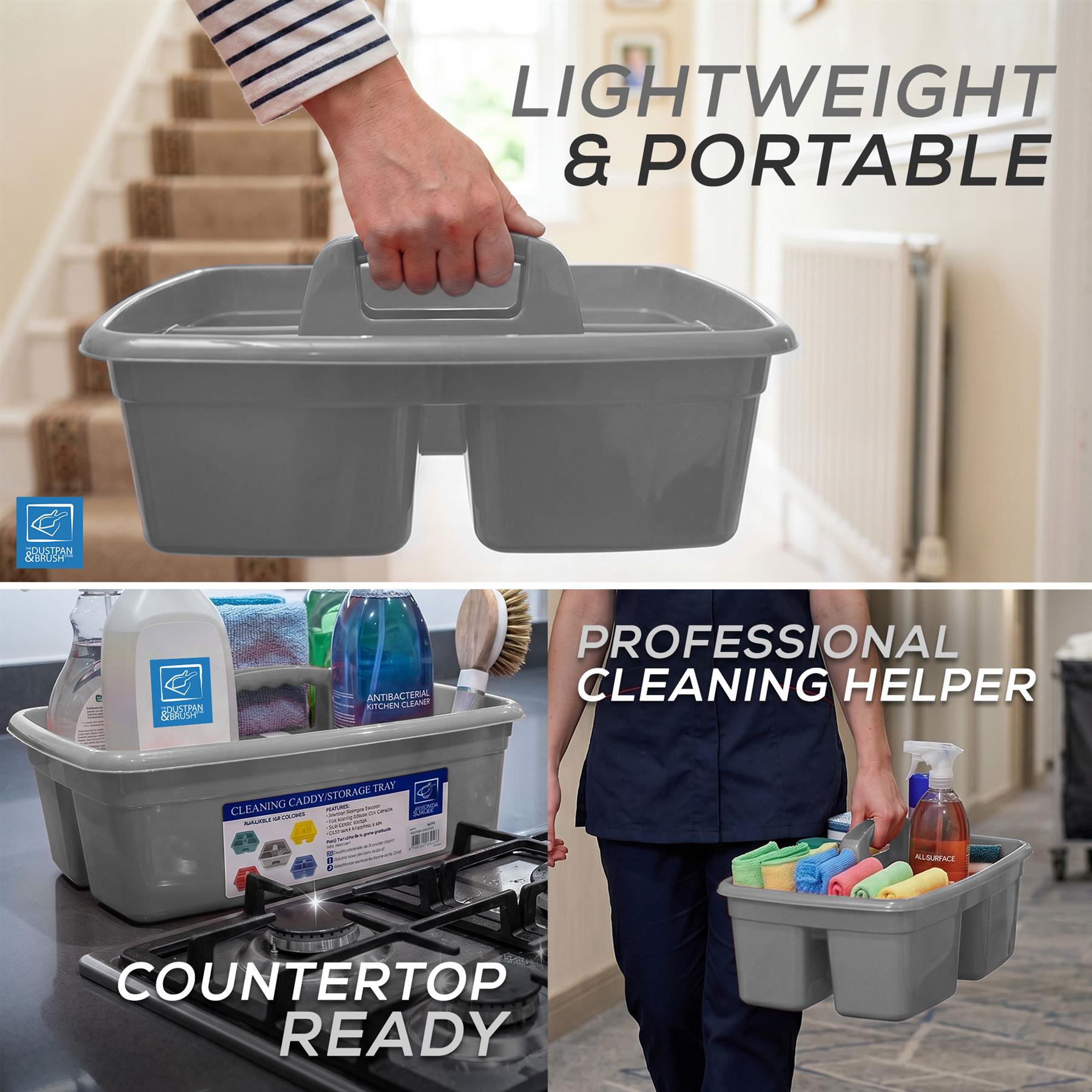Silver Cleaning Caddy Storage Tray with Carry Handle