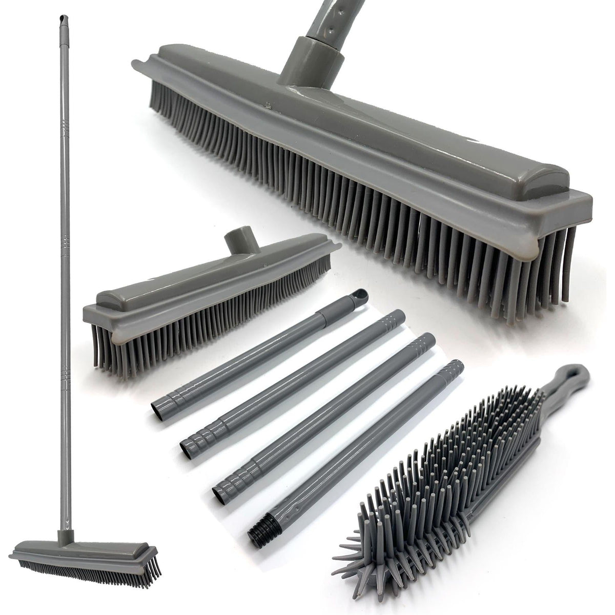 Grey Rubber Broom and Hand Brush Set