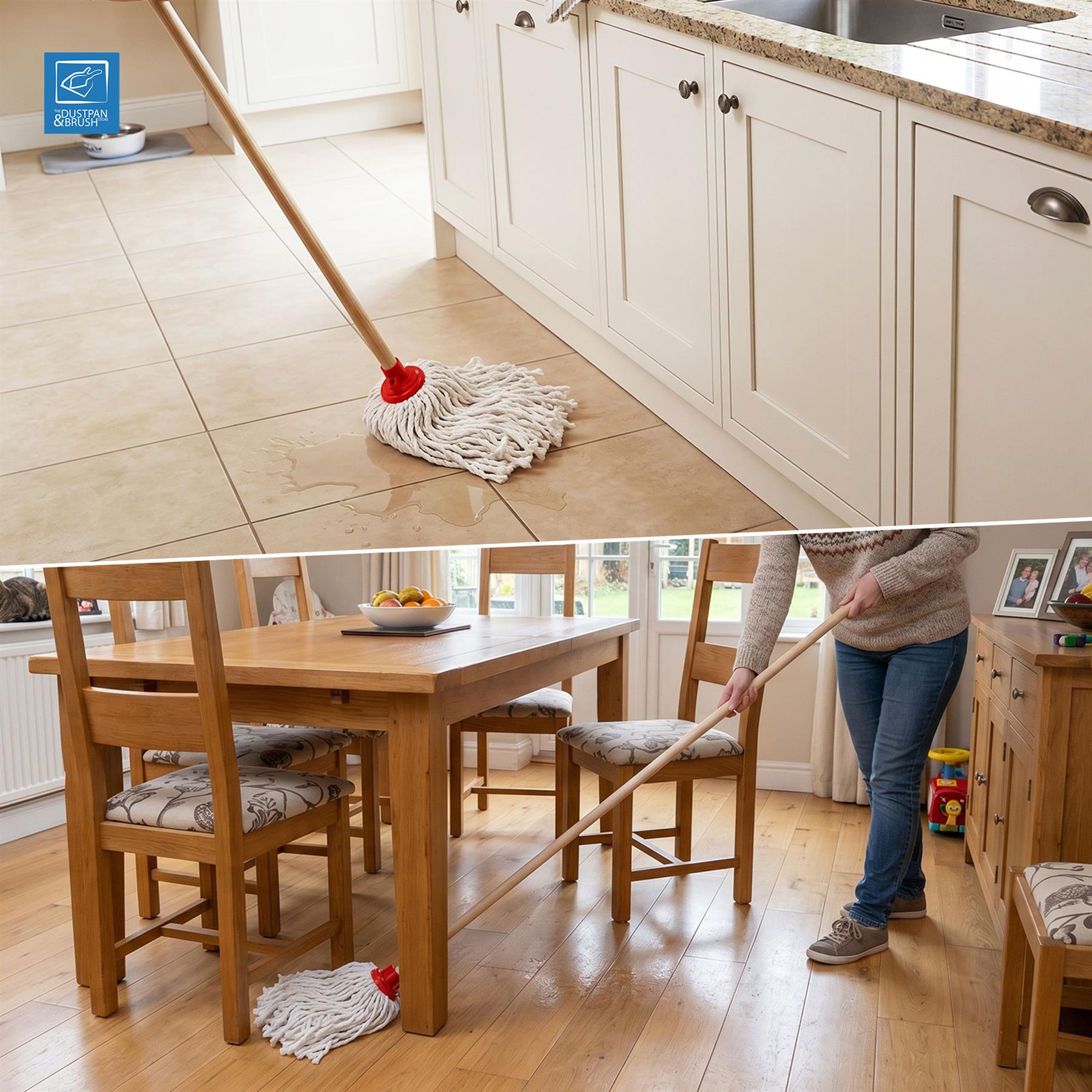 Red Mop Head with Wooden Handle