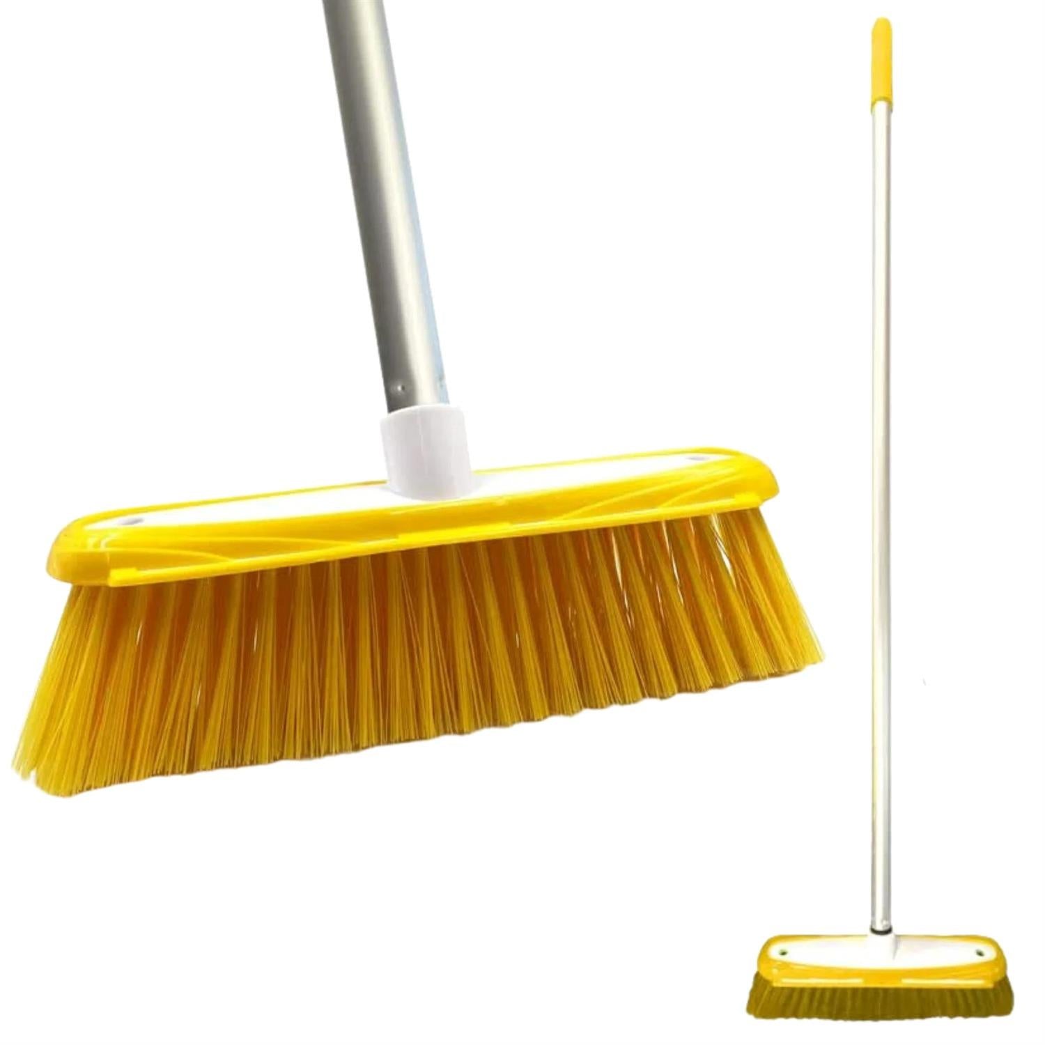 12" Medium Synthetic Broom Head & Handle with Scraper | Colour Coded