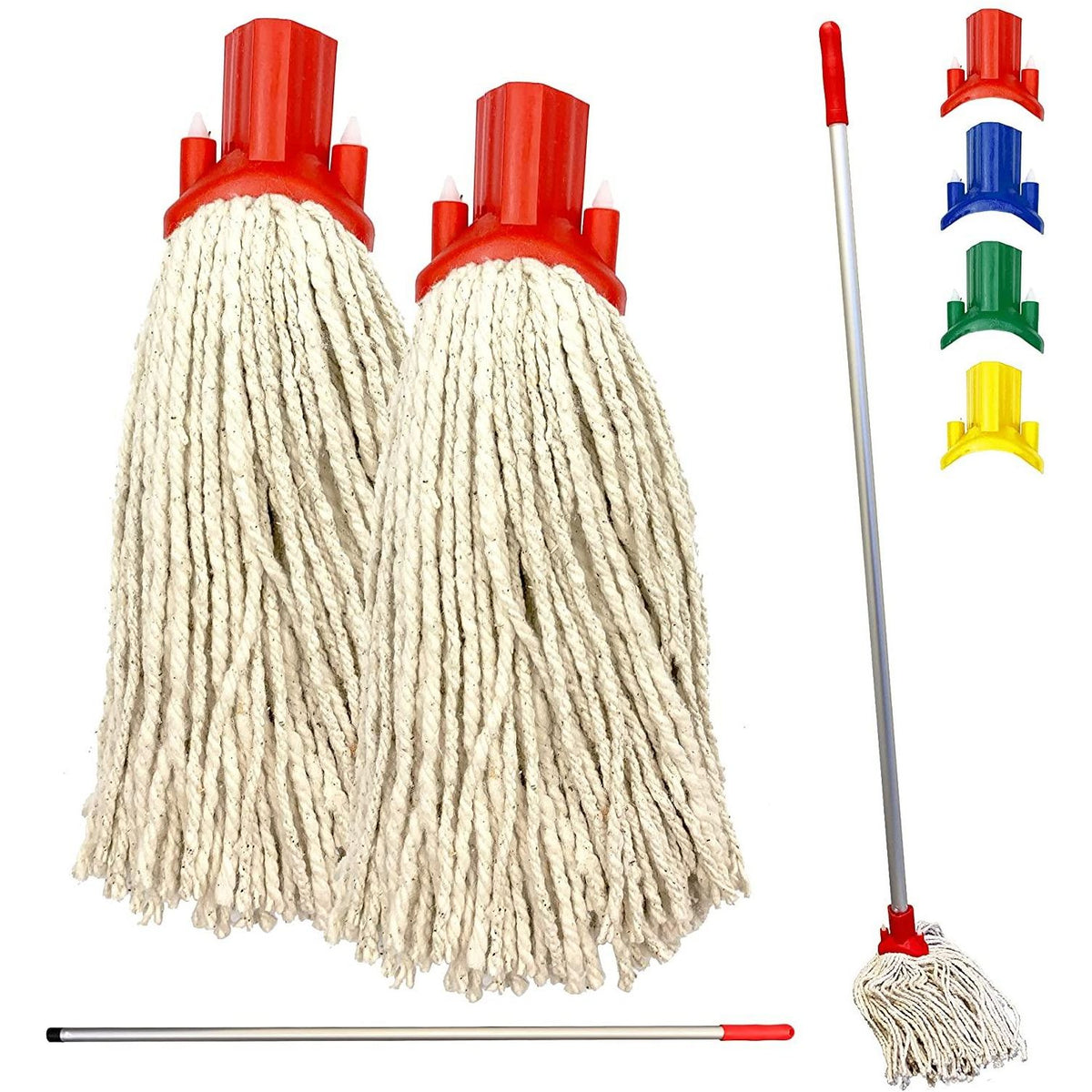 Red Aluminium Handle with 2 Cotton Mop Heads - 12PY