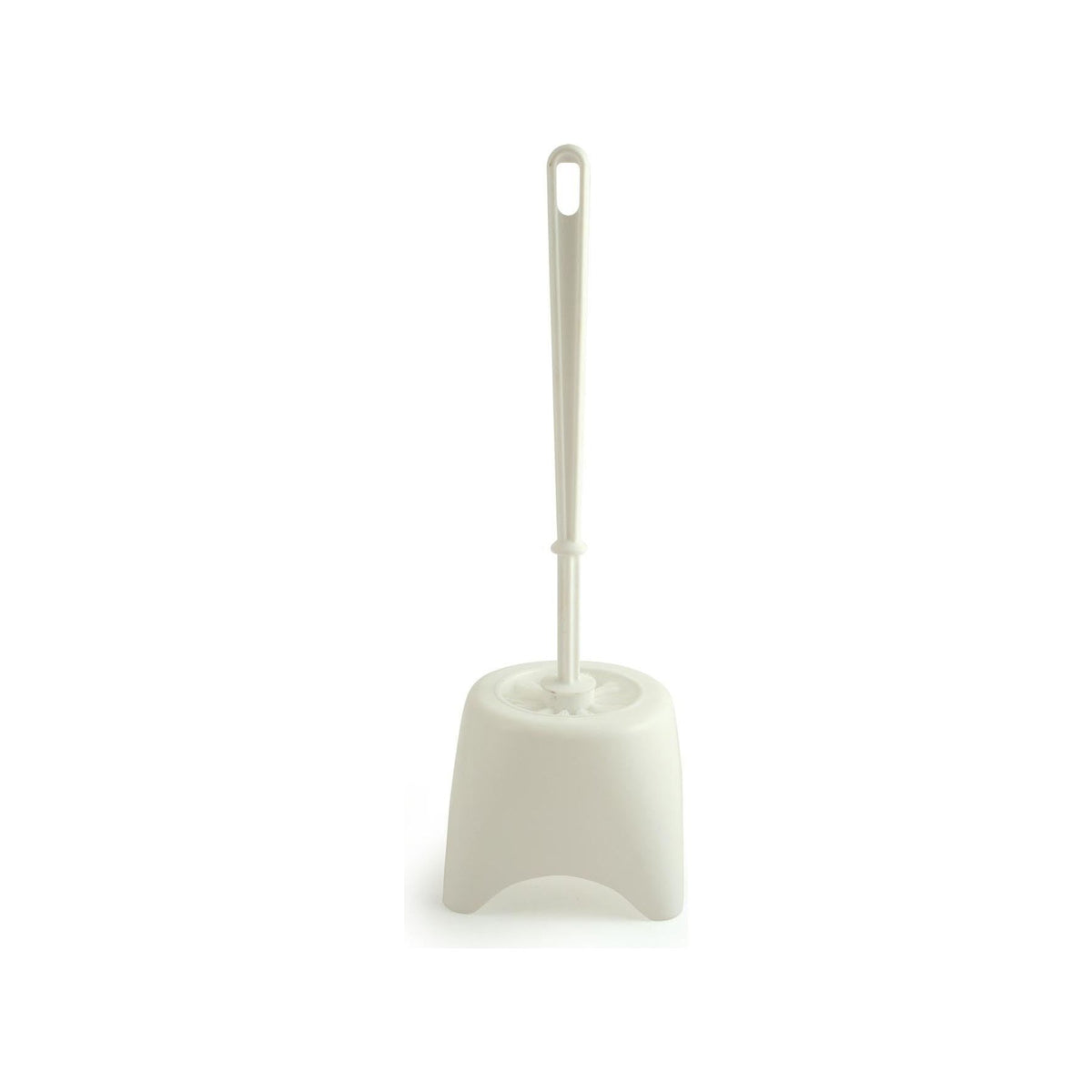 Standard White Plastic Toilet Brush and Holder Open Set