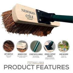 10" Newman and Cole Coco Broom's feature list on a white background 