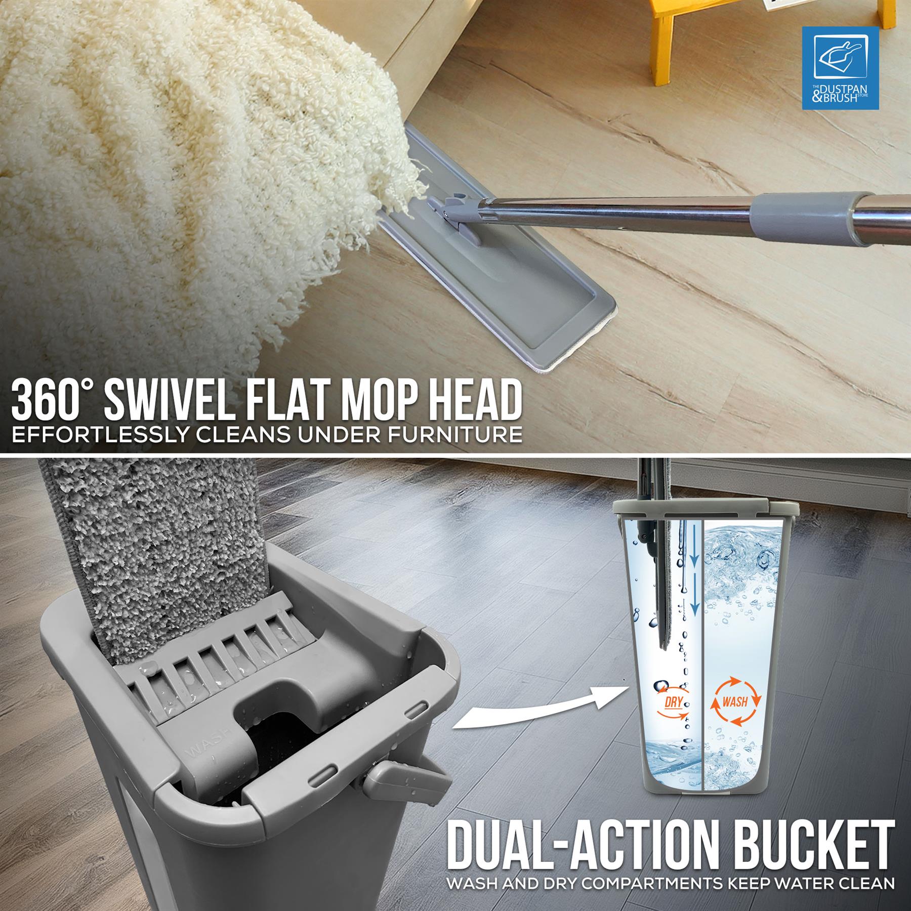 Magic Wash & Dry Flat Mop and Bucket Set – Compact Floor Cleaning - The Dustpan and Brush Store