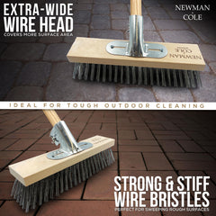 12" Newman & Cole Wire Broom - Extra wide wire head and strong and stiff wire bristles on pavement 