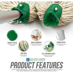 Green Aluminium Handle with 2 Cotton Mop Heads - 12PY