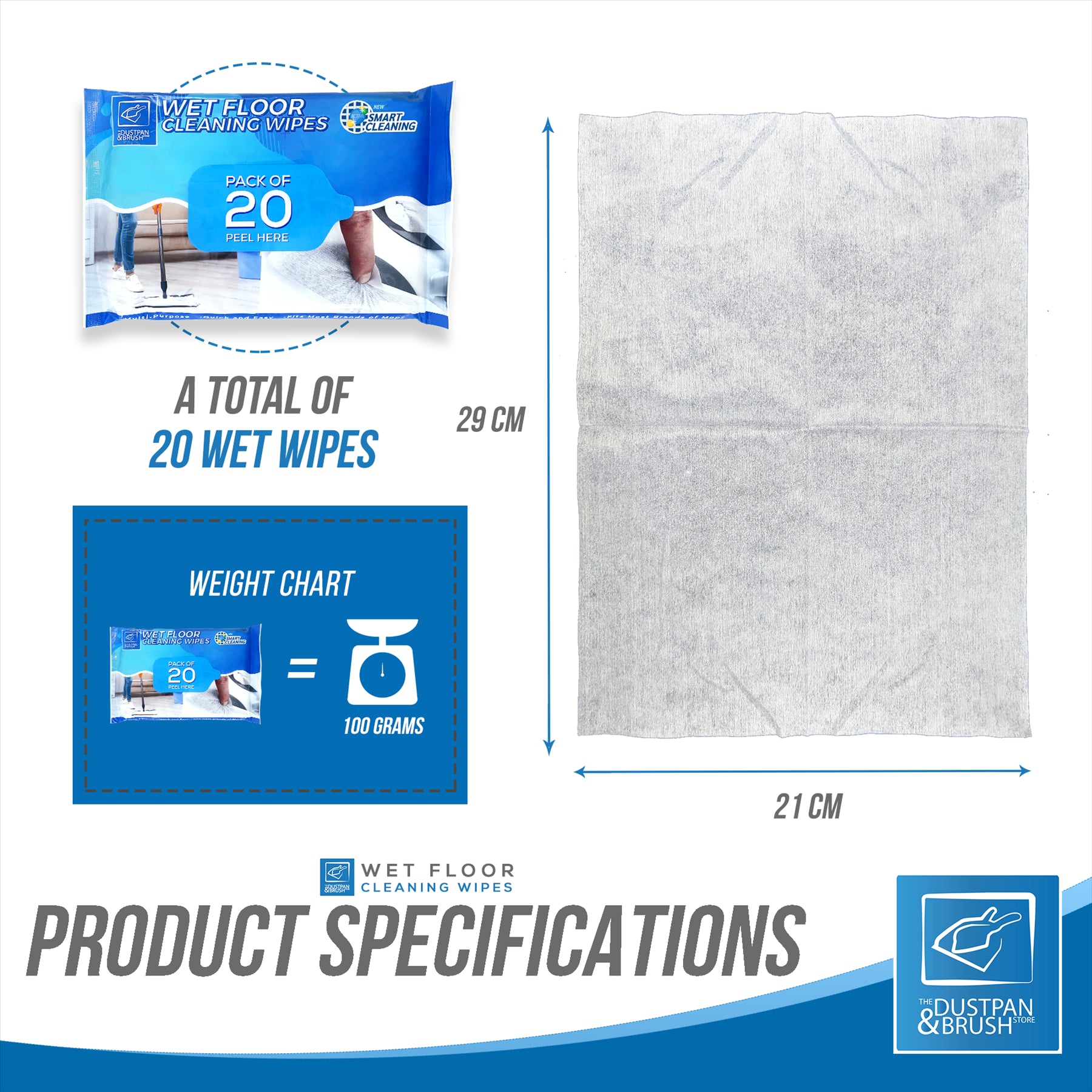 20 Wet Floor Cleaning Wipes - 1 Pack