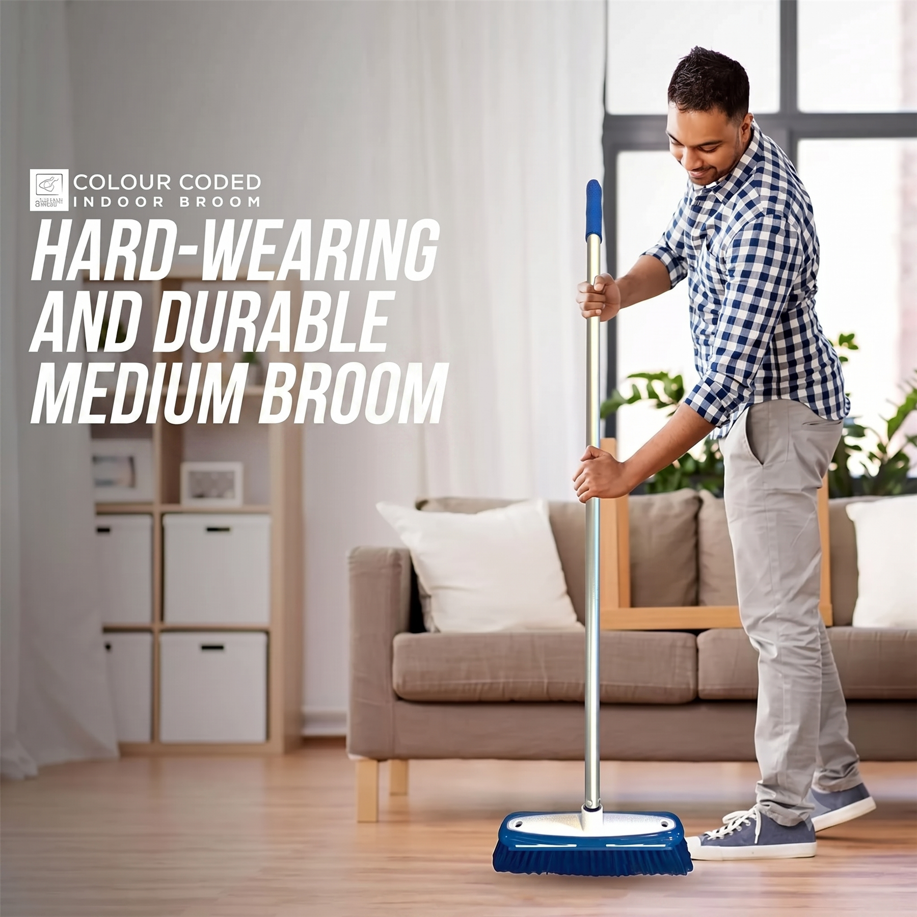 Blue Colour Coded Broom Head & Handle