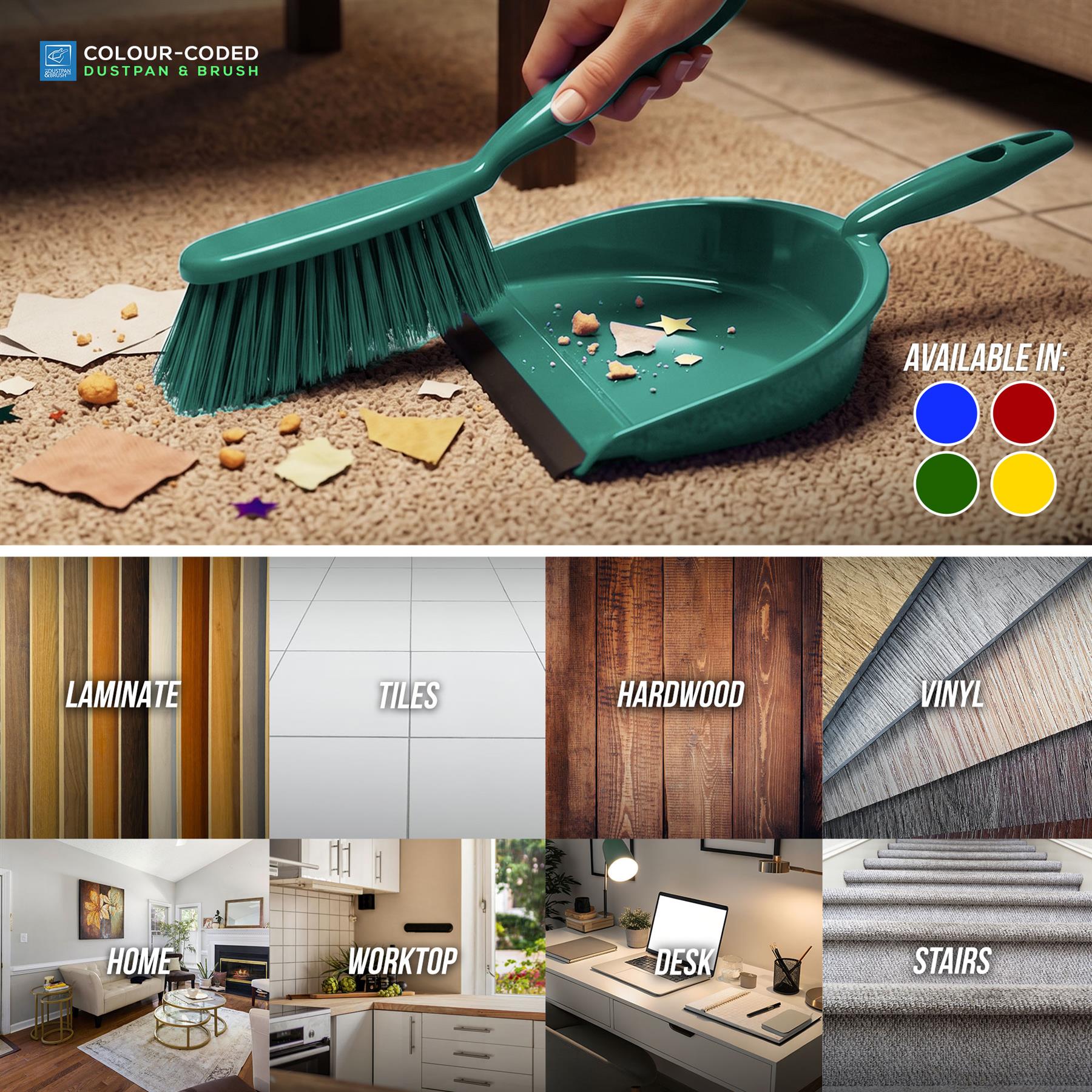 Dustpan & Soft Synthetic Brush Set | Colour Coded