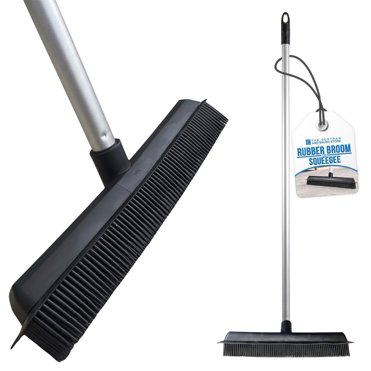 Rubber Broom Pet Hair Remover for Carpets & Hard Floors - Fixed Handle