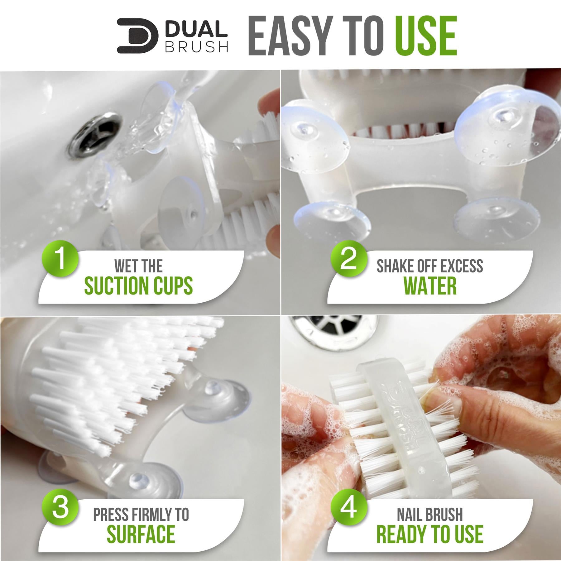 Dual Suction Cup Nail Brush | Hands-Free Stick On Nail Cleaner