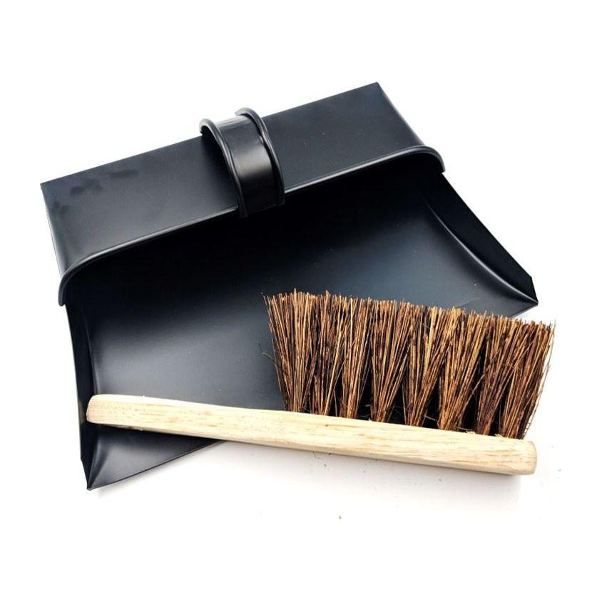 Metal Dustpan and Brush Traditional Strong Metal Hooded Dust Pan and Stiff Hand Brush