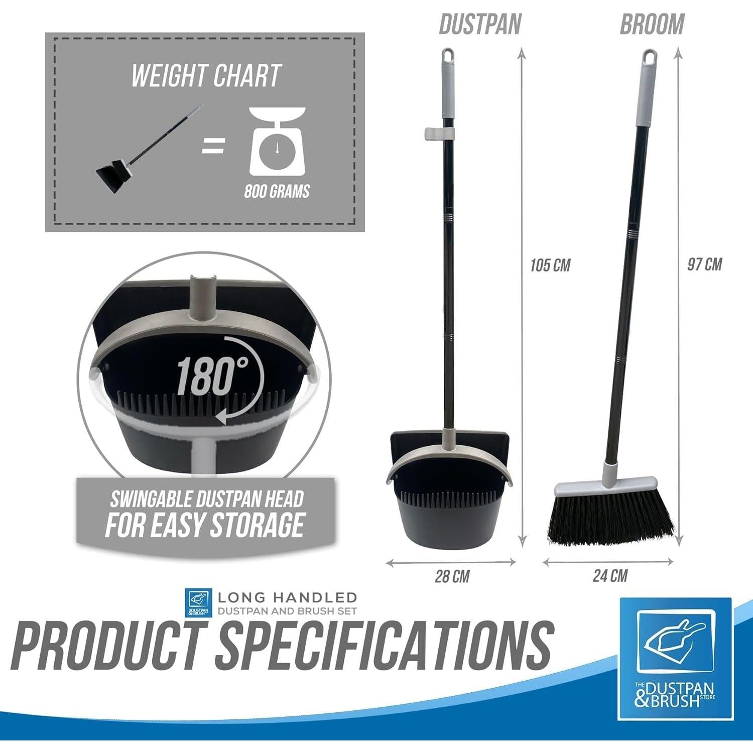 Black & Grey Long Handled Dustpan Set