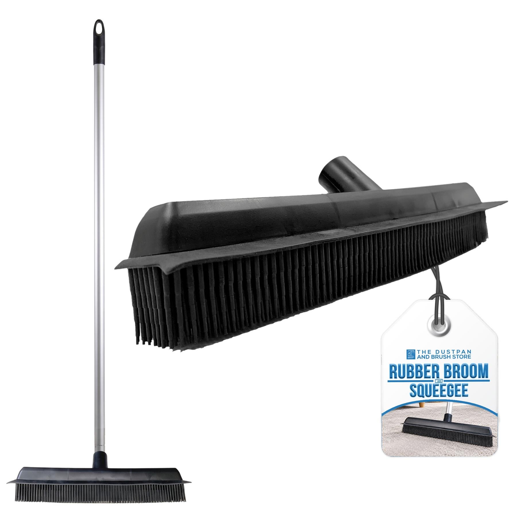 Rubber Broom Pet Hair Remover for Carpets & Hard Floors - Fixed Handle