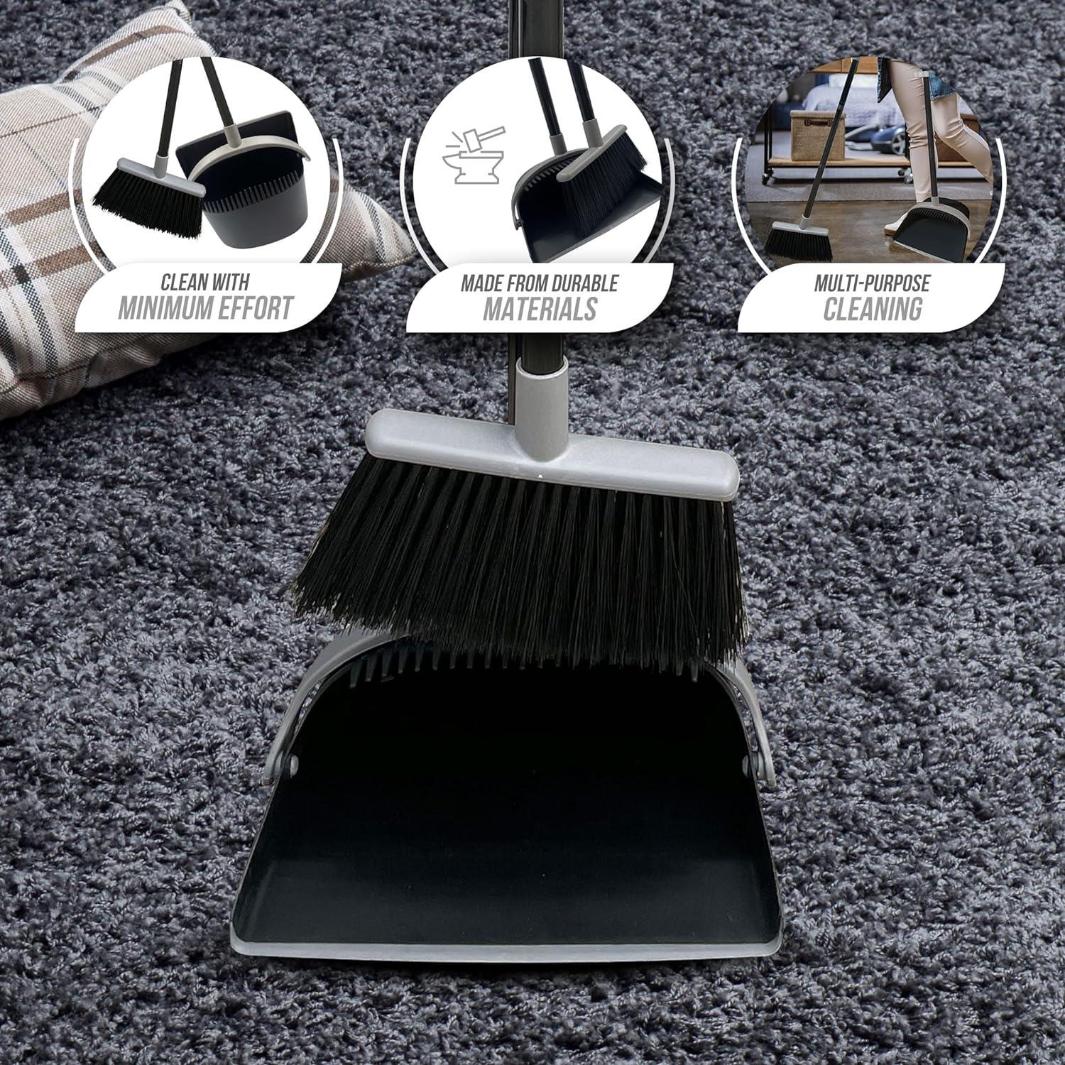 Black & Grey Long Handled Dustpan Set