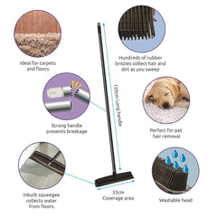 Rubber Bristle Broom | Solid Metal Handle for Pet Hair & Hard Floors - The Dustpan and Brush Store