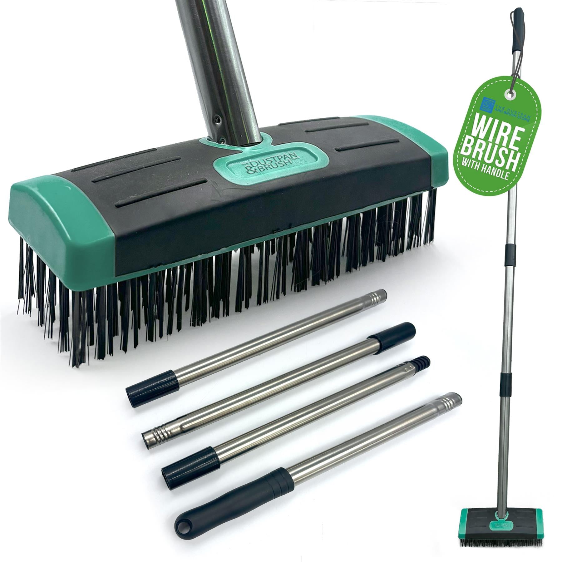 Wire Broom for Moss & Weed Removal | 4pc Long Handle Brush