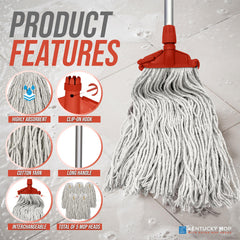 Kentucky Mop with features highlighted on a tiled floor background
