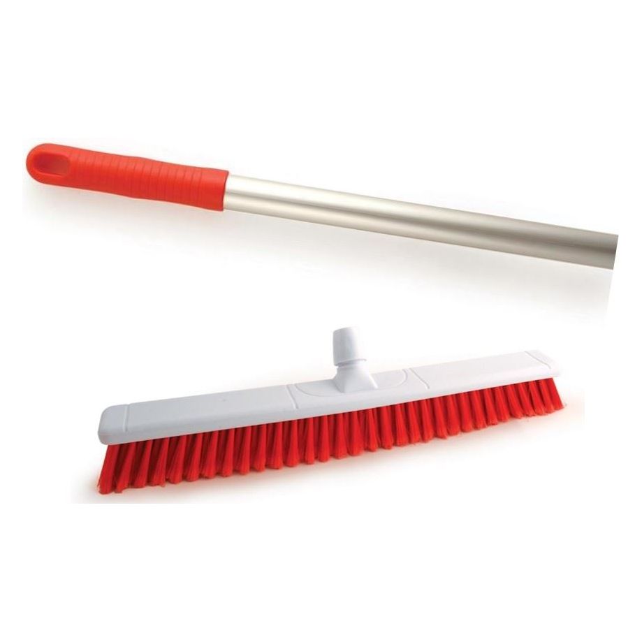 600mm 24" Soft Large Red Colour Coded Hygiene Broom Brush Head with Aluminium Handle